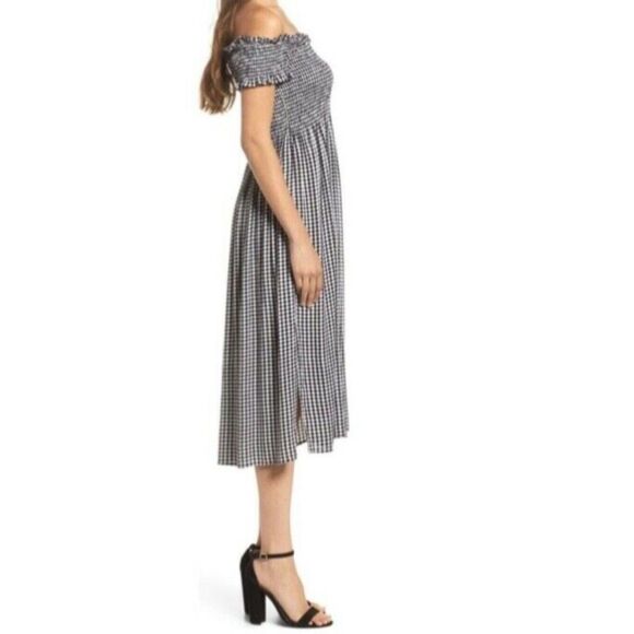 BARDOT Cottagecore Gingham Smocked Off the Shoulder Midi Dress Sz 8 (M) - Picture 2 of 9